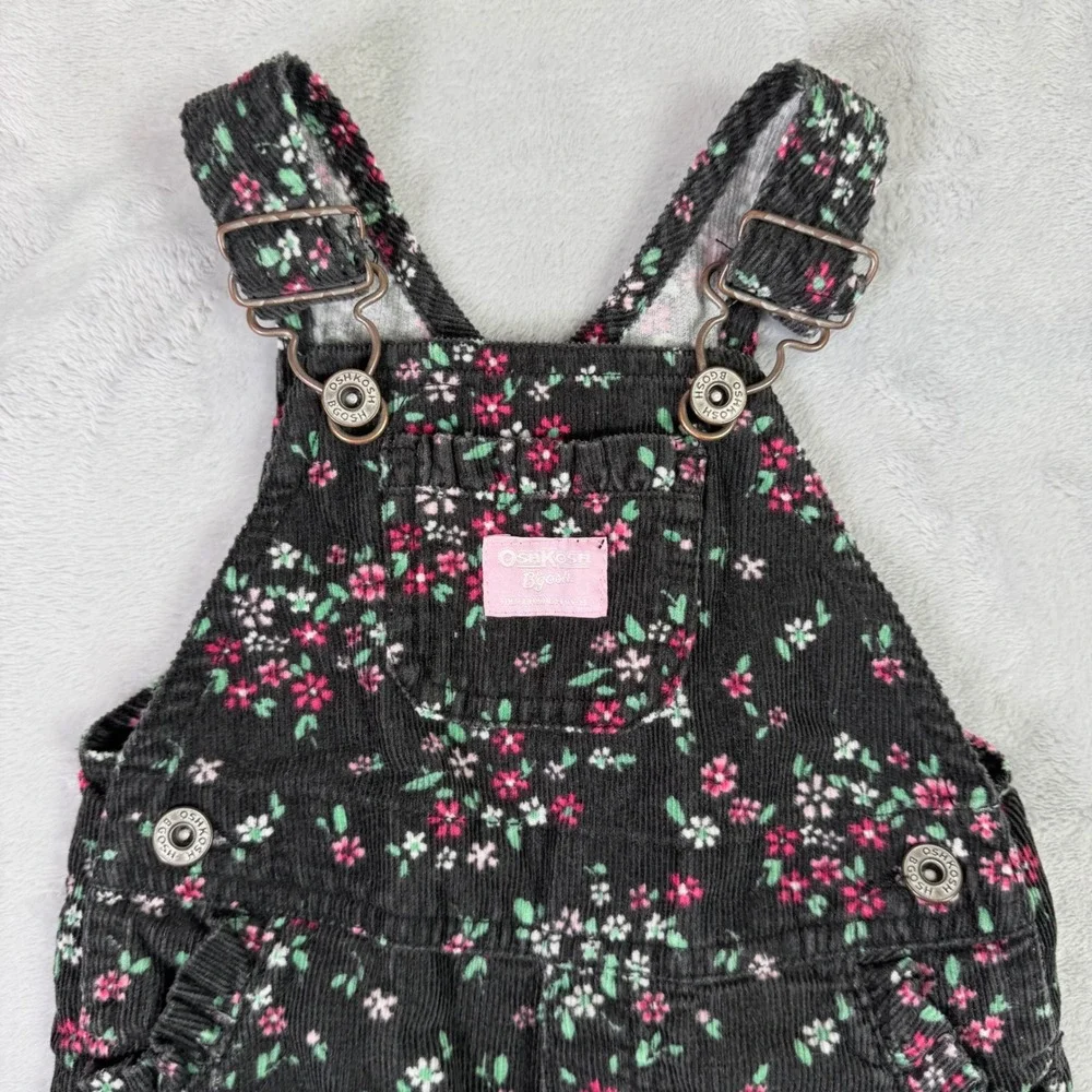OshKosh B'gosh Overalls Kids 6 Months Black Floral Corduroy Bibs 896-0089